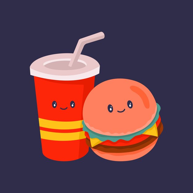 Vector diseño de bebidas y hamburguesas.