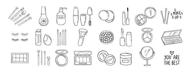 diseño de belleza dibujado a mano conjunto de iconos dibujado contorno dibujado cosméticos línea clipart símbolo