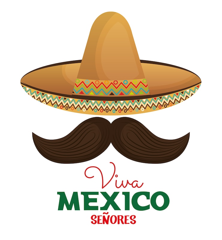 Vector diseño de bigote y sombrero de viva mexico