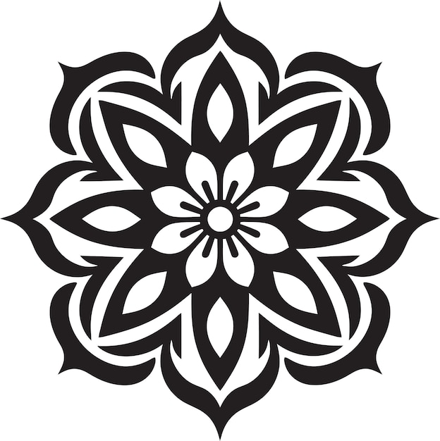 un diseño en blanco y negro con una flor blanca en él