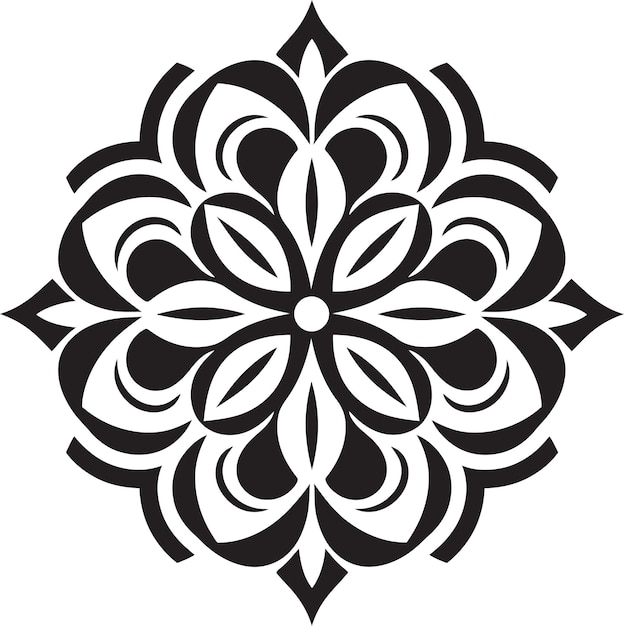 un diseño en blanco y negro con una flor blanca en él