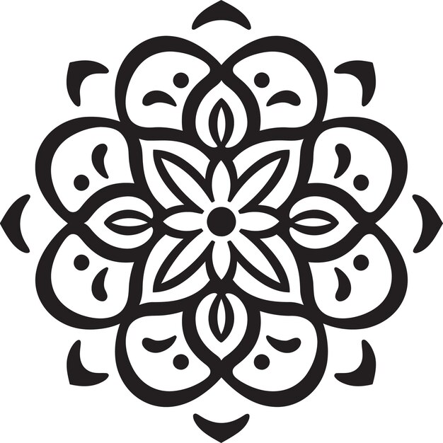un diseño en blanco y negro con una flor blanca en él