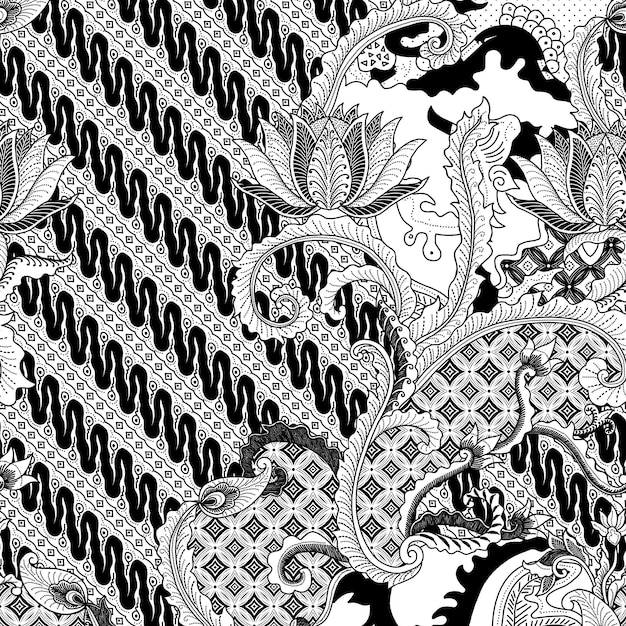 Diseño de boceto de Batik para libro de colores