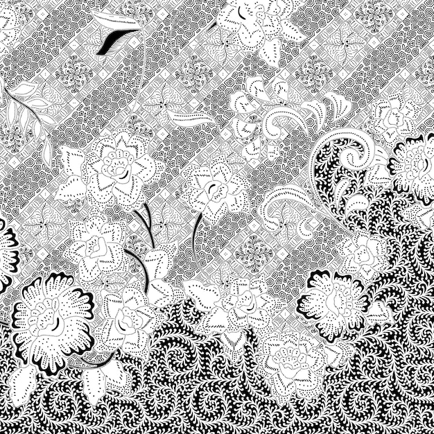 Diseño de boceto de Batik para libro de colores