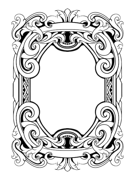 Diseño de boceto de marco grabado en blanco y negro vectorial