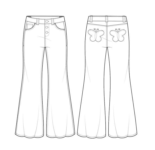 Vector diseño de boceto plano de jeans acampanados