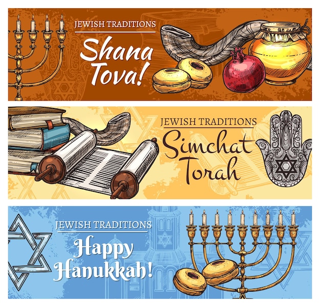 Vector diseño de bocetos de fiestas religiosas judías de hanukkah