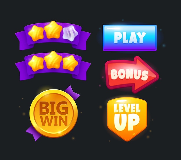 Vector diseño de bonificación de icono de juego juego ui interfaz de aplicación desarrollo de juego juegos de cartas tragamonedas ruleta
