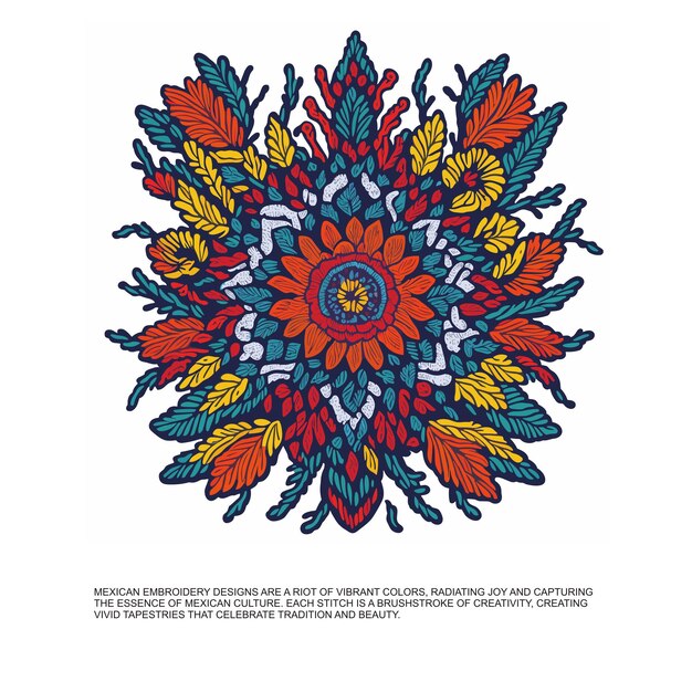 Diseño de bordado mexicano vector colorido listo para uso de descarga para bordado mandala