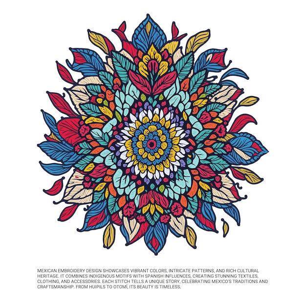 Diseño de bordado mexicano vector colorido listo para uso de descarga para bordado mandala