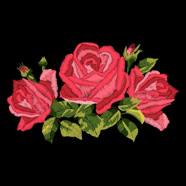 Diseño de bordado de rosas rojas.