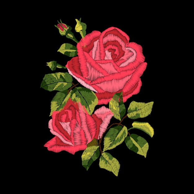 Diseño de bordado de rosas rojas.