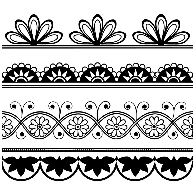 Diseño de bordes florales en blanco y negro