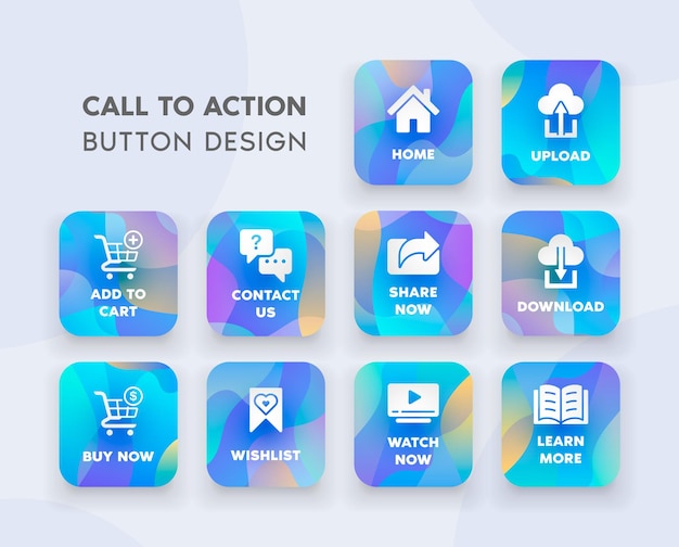 Diseño de botones web para CTA o llamado a la acción con color degradado y estilo moderno