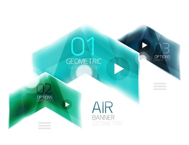 Diseño brillante de luz de aire de flechas Cuadro de información web o elemento de menú de interfaz de usuario
