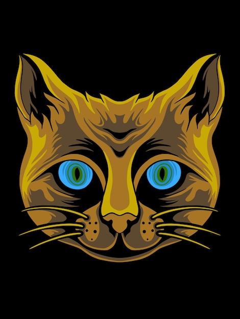 diseño de cabeza de gato en color de estilo de arte oscuro espeluznante editable