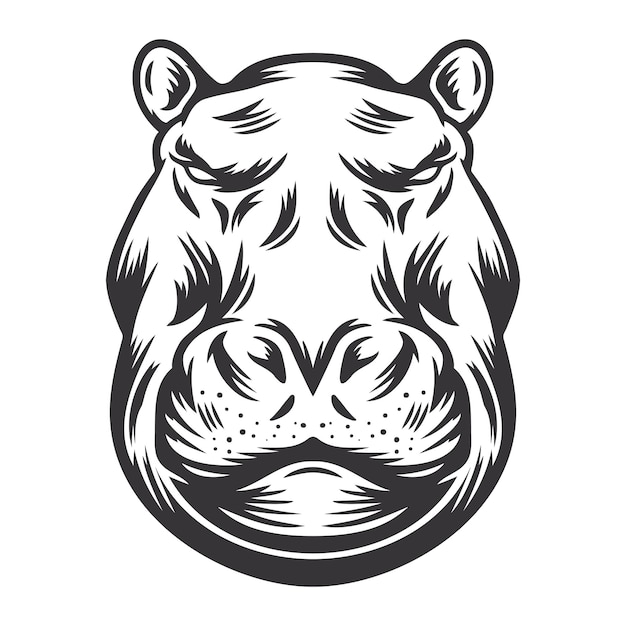 Diseño de cabeza de hipopótamo, logotipos o iconos de hipopótamo de animales de granja, ilustración vectorial