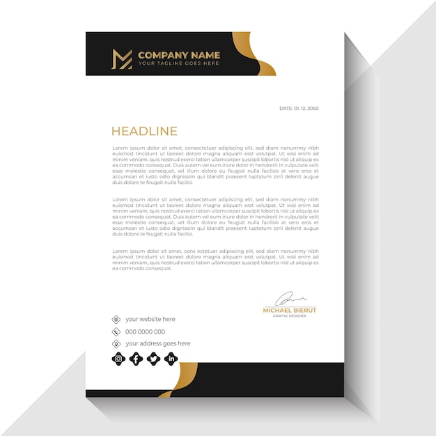 Diseño de cabeza posterior de negocios en negro y dorado