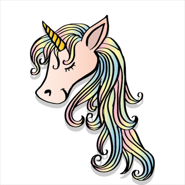 Diseño de cabeza de unicornio lindo de dibujos animados para niños