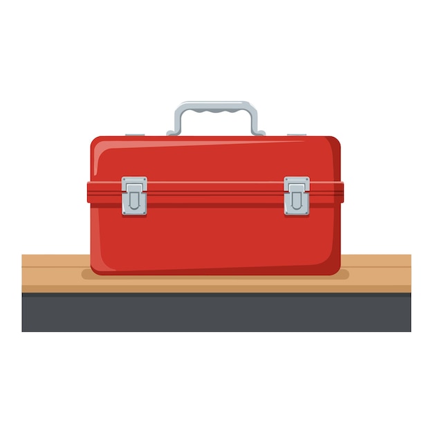 Diseño de caja de herramientas roja con estilo plano en un arte vectorial de superficie de madera