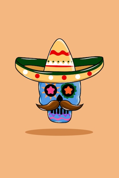 Diseño de calavera con ilustración de sombrero y bigote