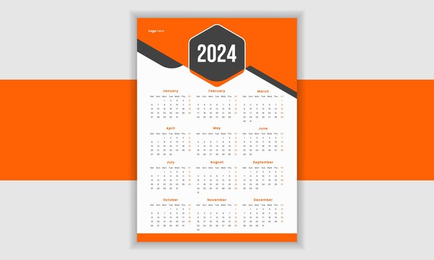 Vector diseño de calendario de 12 meses para 2024