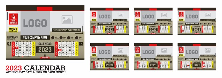 Diseño de calendario 2023 02 con color de vacaciones y vector editable de signo