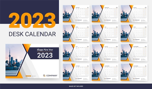 Diseño de calendario 2023 de diseño moderno, plantilla de calendario de escritorio de año nuevo 2023