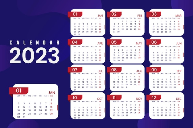 Vector diseño de calendario de año nuevo 2023 con ilustración vectorial