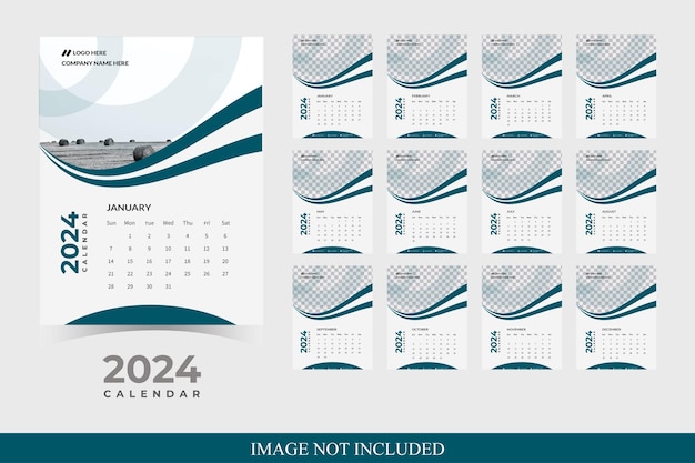 Diseño de calendario de año nuevo moderno Plantilla de diseño de calendario de pared 2024 en estilo empresarial