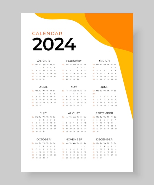 Diseño de calendario de año nuevo de papelería de oficina 2024