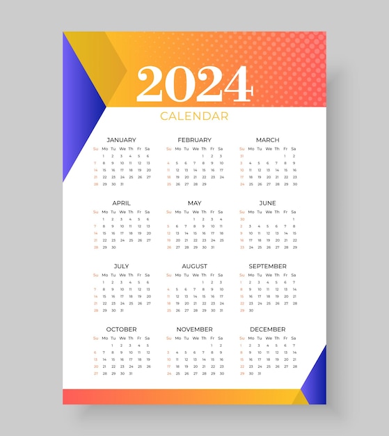 Diseño de calendario de año nuevo de papelería de oficina 2024