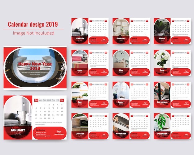 Diseño de calendario de escritorio 2019