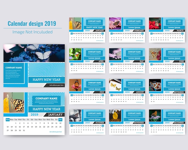 Diseño de calendario de escritorio 2019