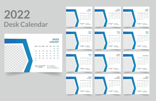 Diseño de calendario de escritorio 2022