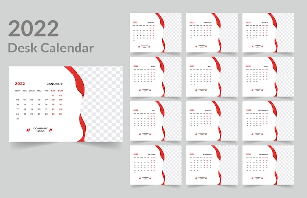 Diseño de calendario de escritorio 2022