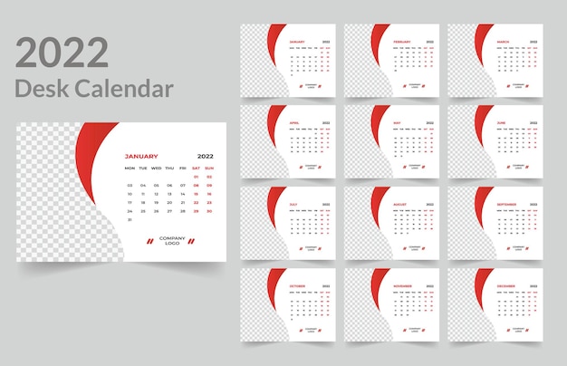 Diseño de calendario de escritorio 2022.