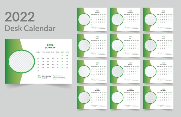 Diseño de calendario de escritorio 2022.