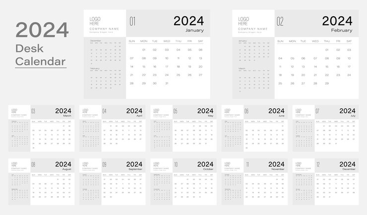 Diseño de calendario de escritorio vectorial moderno para 2024