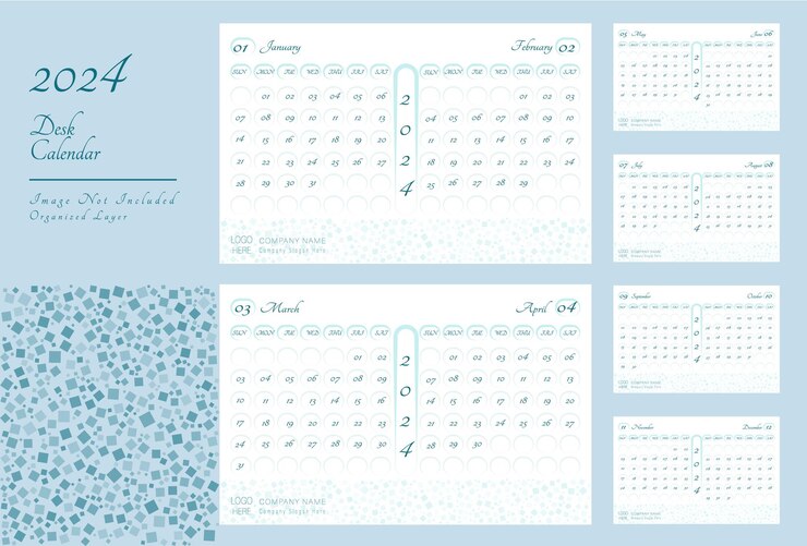 Diseño de calendario de escritorio vectorial moderno para 2024