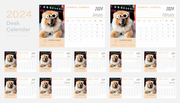Diseño de calendario de escritorio vectorial moderno para 2024