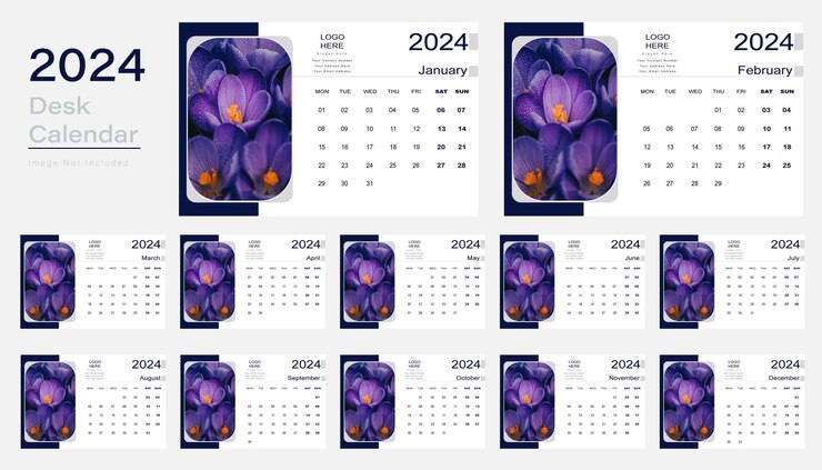 Diseño de calendario de escritorio vectorial moderno para 2024