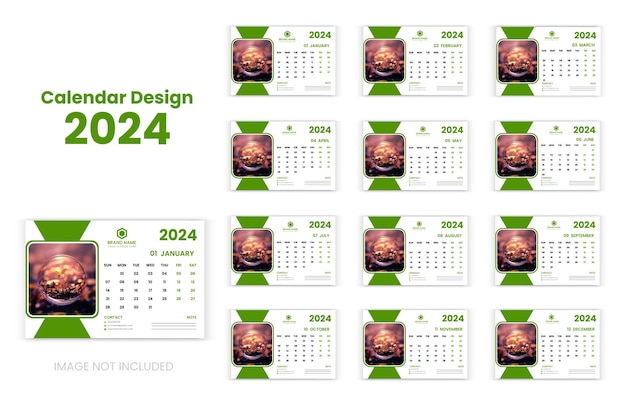 Diseño de calendario de escritorio vectorial moderno para 2024