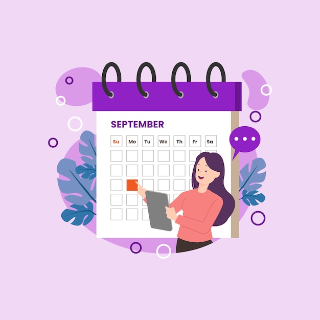 Diseño de calendario de ilustración plana concepto de septiembre programación activa