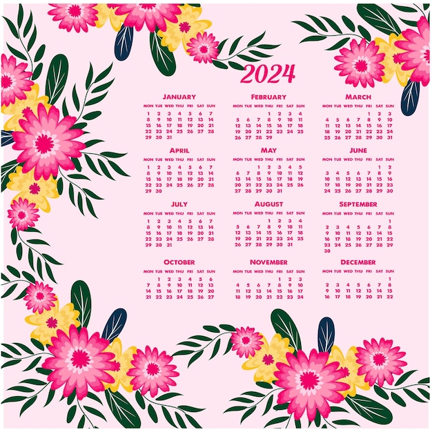 Calendario 2024, Domingo Del Vector Ilustración del Vector - Ilustración de  doce, inglés: 62409188