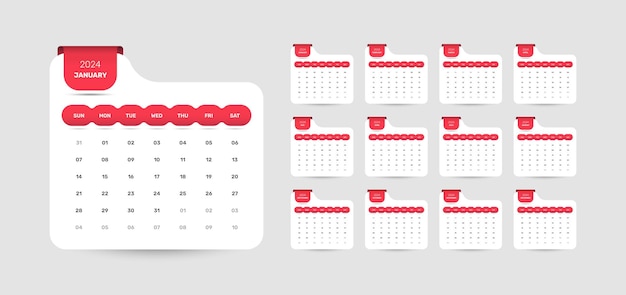 Diseño de calendario minimalista para 2024 con formato de fecha preciso
