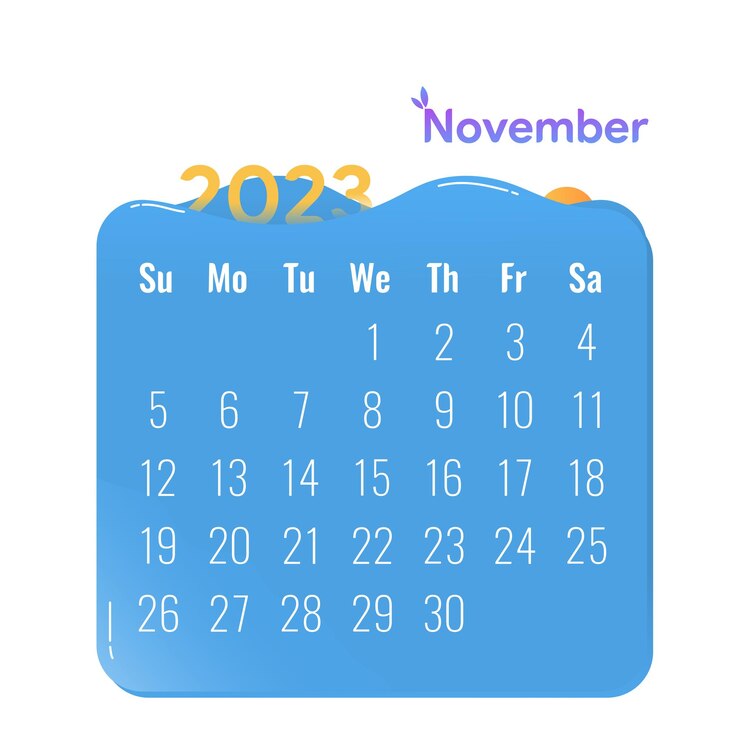 Diseño de calendario minimalista moderno de noviembre con elementos oceánicos