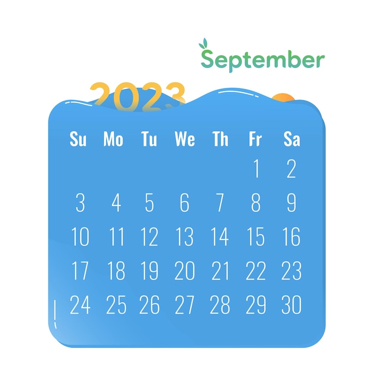 Diseño de calendario minimalista moderno de septiembre con elementos oceánicos