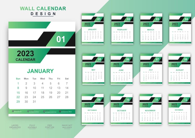 Diseño de calendario moderno plantilla colorida de año nuevo 2023