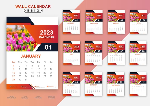 Diseño de calendario moderno plantilla colorida de año nuevo 2023